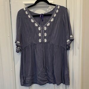 Seraphine Maternity and Nursing Blue Blouse with White Embroidery NWT size 8